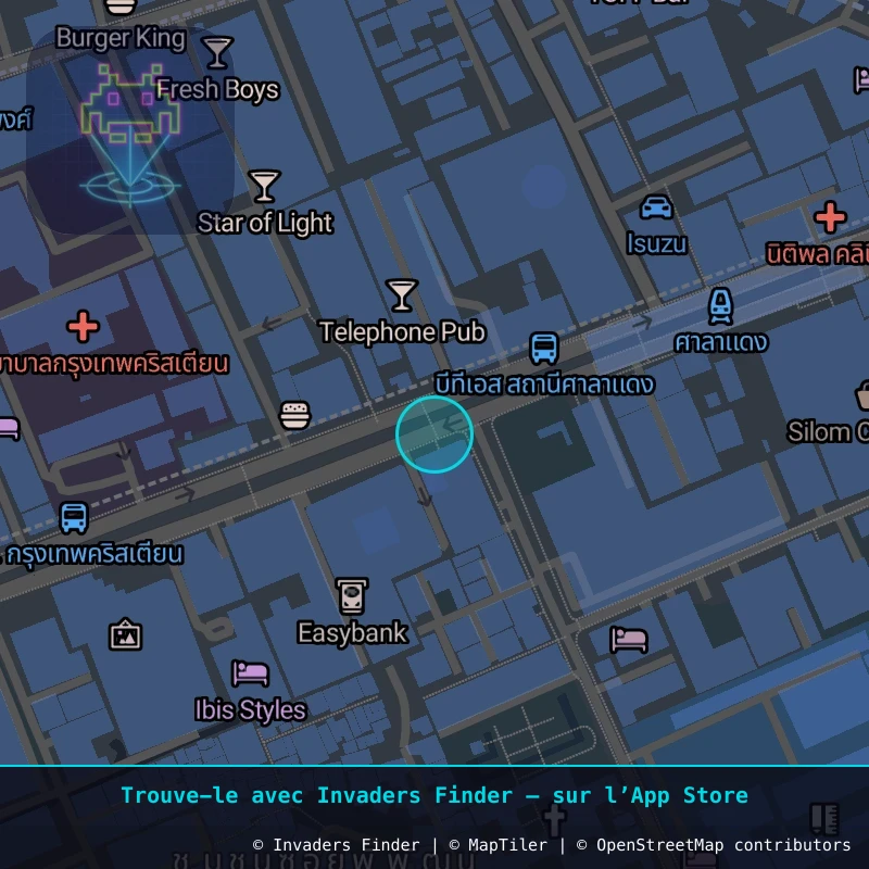 Zone approximative de l'invader BGK_11, dans le quartier Pthum Wan à Bangkok. Emplacement exact disponible dans l'app Invaders Finder.