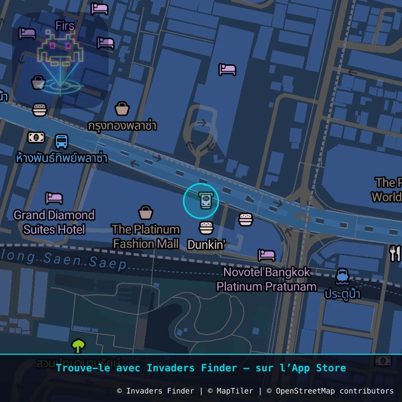 Zone approximative de l'invader BGK_13, dans le quartier Pthum Wan à Bangkok. Emplacement exact disponible dans l'app Invaders Finder.
