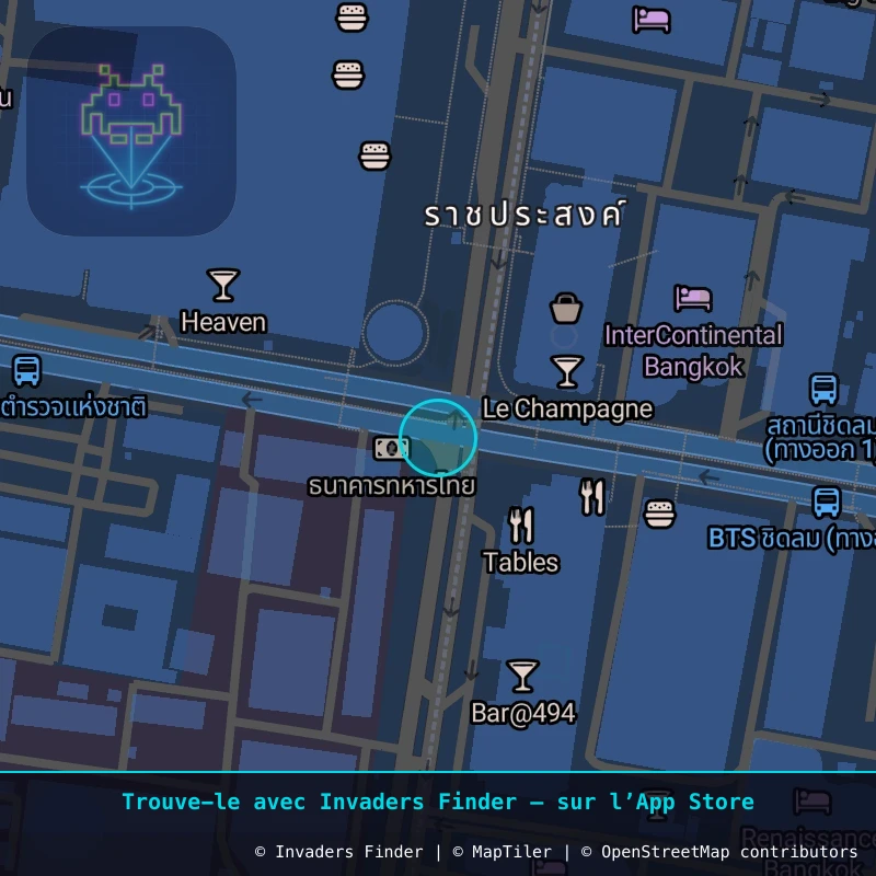 Zone approximative de l'invader BGK_15, dans le quartier Pthum Wan à Bangkok. Emplacement exact disponible dans l'app Invaders Finder.