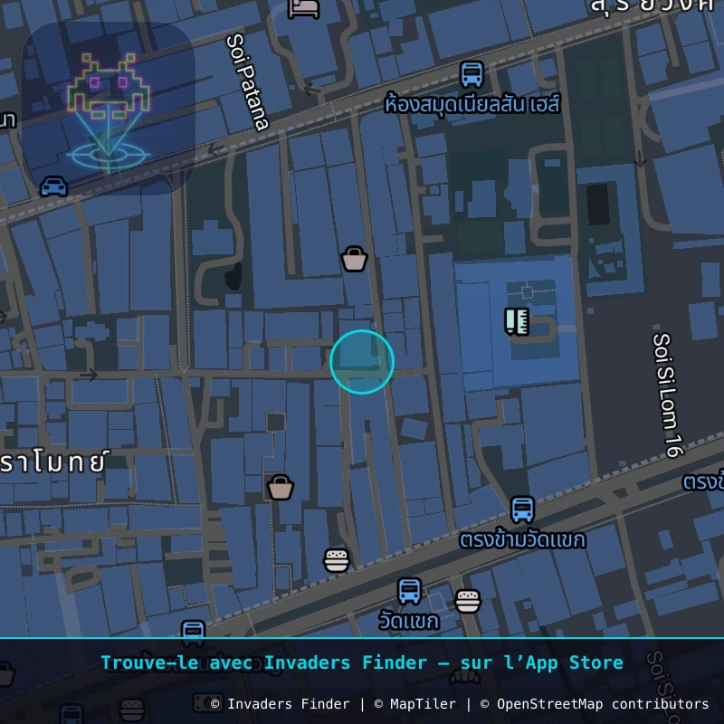 Zone approximative de l'invader BGK_25, dans le quartier Pramotay à Bangkok. Emplacement exact disponible dans l'app Invaders Finder.