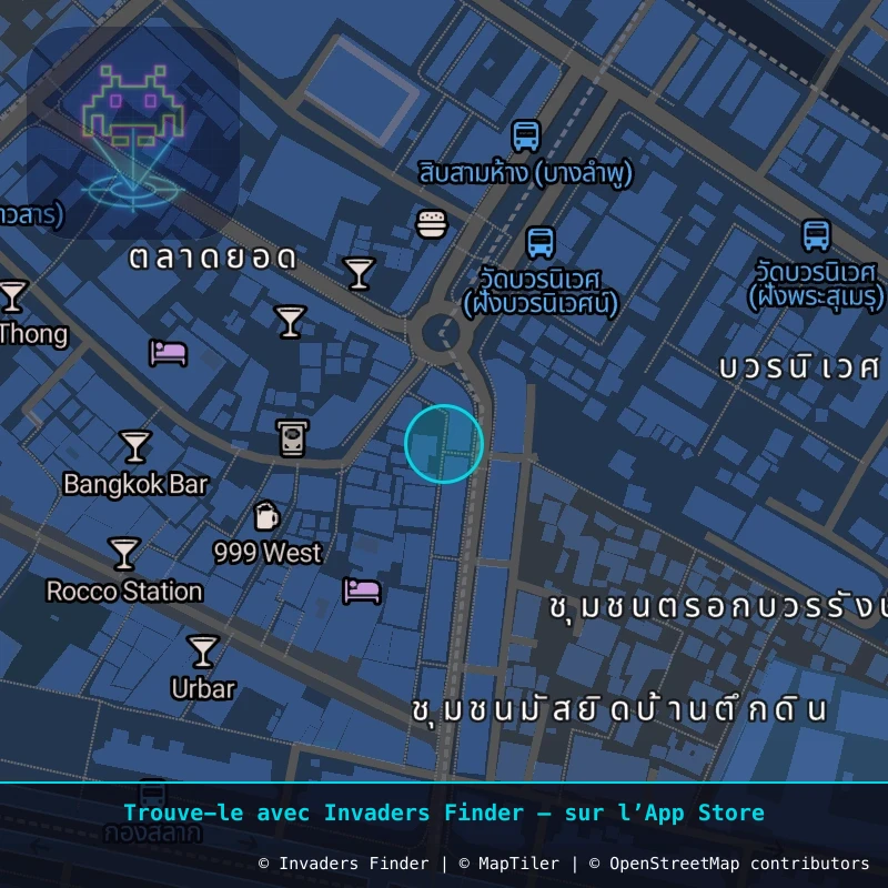 Zone approximative de l'invader BGK_29, dans le quartier Chumchon Lang Wat Rajanadda à Bangkok. Emplacement exact disponible dans l'app Invaders Finder.
