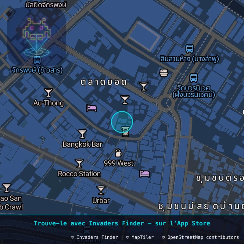 Zone approximative de l'invader BGK_31, dans le quartier Chumchon Lang Wat Rajanadda à Bangkok. Emplacement exact disponible dans l'app Invaders Finder.