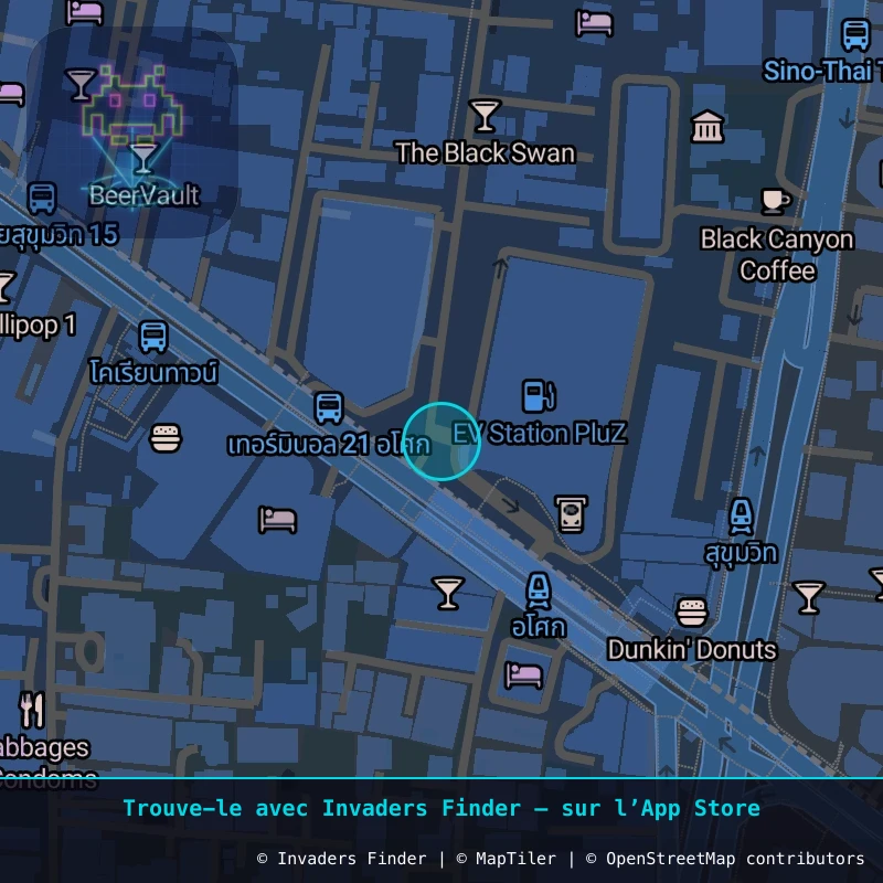 Zone approximative de l'invader BGK_34, dans le quartier Khlong Toei à Bangkok. Emplacement exact disponible dans l'app Invaders Finder.