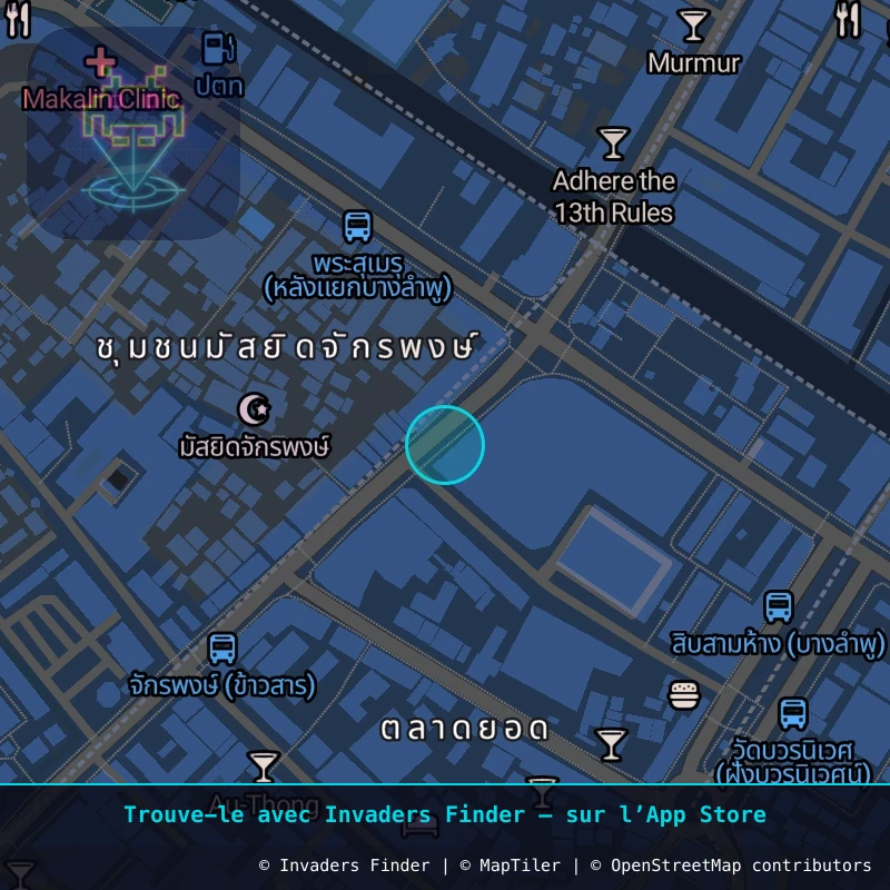 Zone approximative de l'invader BGK_36, dans le quartier Chumchon Lang Wat Rajanadda à Bangkok. Emplacement exact disponible dans l'app Invaders Finder.