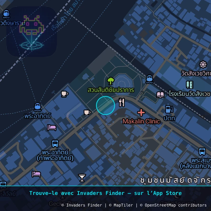 Zone approximative de l'invader BGK_39, dans le quartier Chumchon Lang Wat Rajanadda à Bangkok. Emplacement exact disponible dans l'app Invaders Finder.