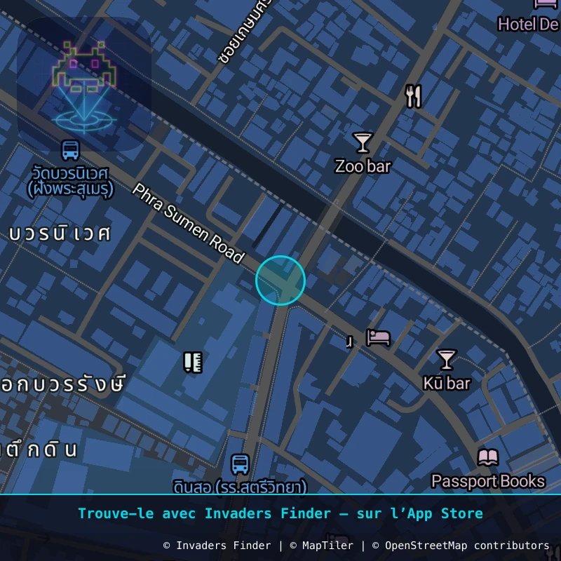Zone approximative de l'invader BGK_41, dans le quartier Chumchon Lang Wat Rajanadda à Bangkok. Emplacement exact disponible dans l'app Invaders Finder.