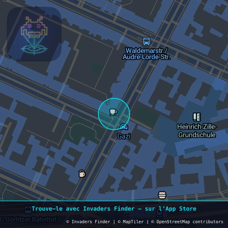 Zone approximative de l'invader BRL_10, dans le quartier Luisenstadt, Berlin à Berlin. Emplacement exact disponible dans l'app Invaders Finder.