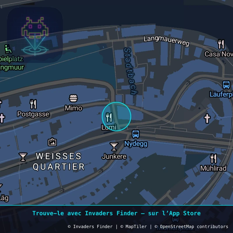 Zone approximative de l'invader BRN_03, dans le quartier Weisses Quartier, Berne à Berne. Emplacement exact disponible dans l'app Invaders Finder.