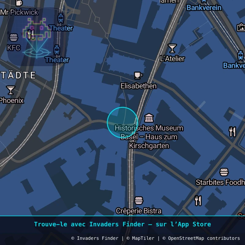 Zone approximative de l'invader BSL_02, dans le quartier Vorstädte, Bâle à Bâle. Emplacement exact disponible dans l'app Invaders Finder.