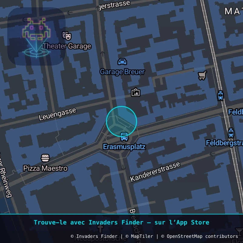 Zone approximative de l'invader BSL_14, dans le quartier Erlenmatt, Bâle à Bâle. Emplacement exact disponible dans l'app Invaders Finder.