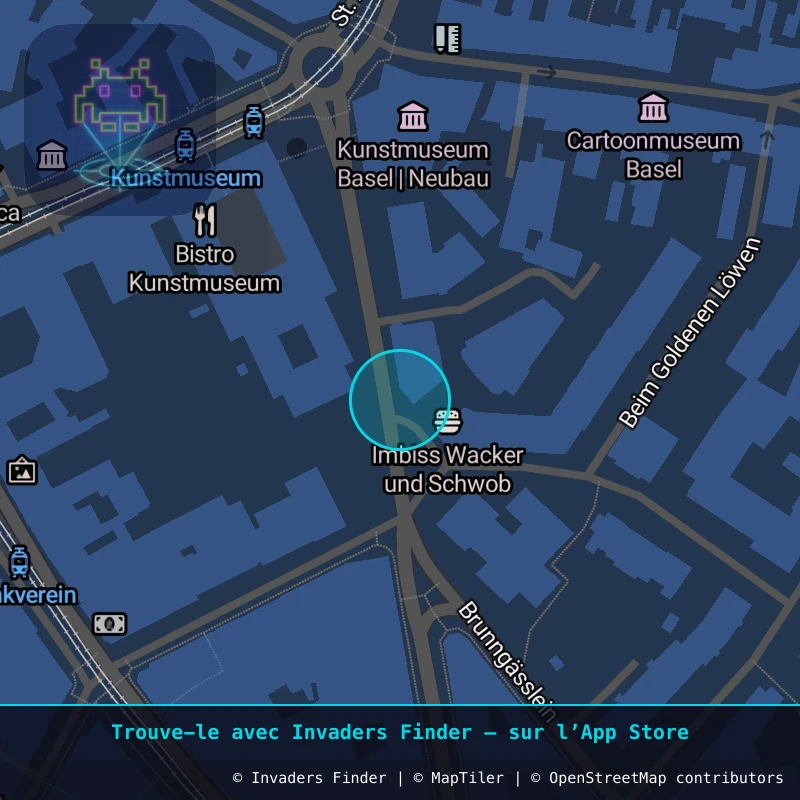 Zone approximative de l'invader BSL_15, dans le quartier Vorstädte, Bâle à Bâle. Emplacement exact disponible dans l'app Invaders Finder.