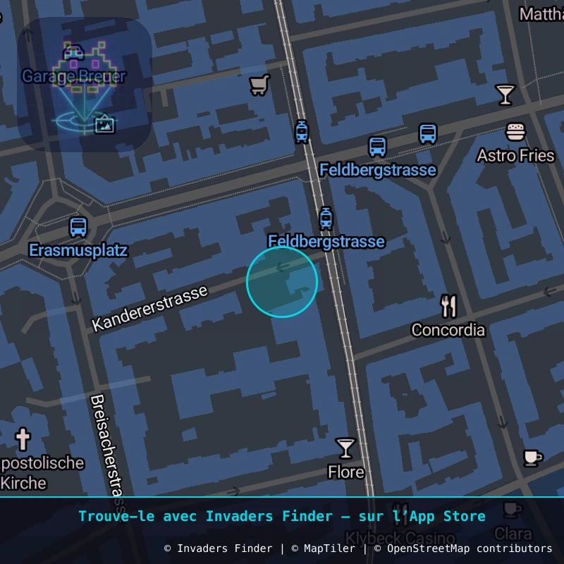 Zone approximative de l'invader BSL_20, dans le quartier Erlenmatt, Bâle à Bâle. Emplacement exact disponible dans l'app Invaders Finder.