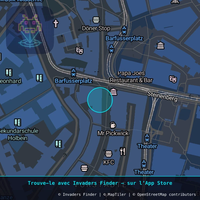 Zone approximative de l'invader BSL_23, dans le quartier Vorstädte, Bâle à Bâle. Emplacement exact disponible dans l'app Invaders Finder.