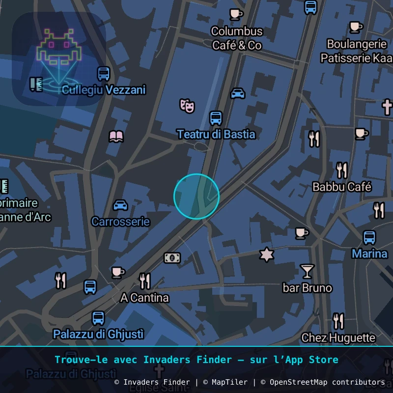 Zone approximative de l'invader BTA_12, dans le quartier Capanelle, Bastia à Bastia. Emplacement exact disponible dans l'app Invaders Finder.