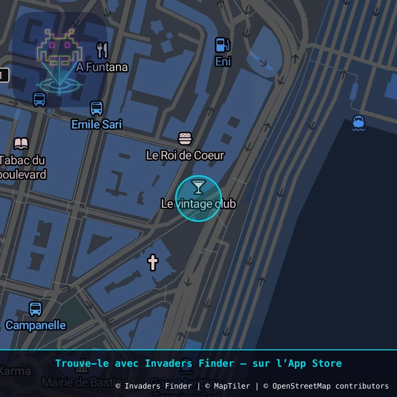 Zone approximative de l'invader BTA_15, dans le quartier Capanelle, Bastia à Bastia. Emplacement exact disponible dans l'app Invaders Finder.