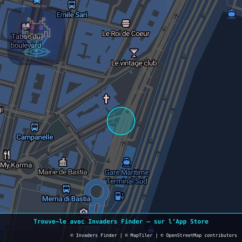Zone approximative de l'invader BTA_16, dans le quartier Capanelle, Bastia à Bastia. Emplacement exact disponible dans l'app Invaders Finder.