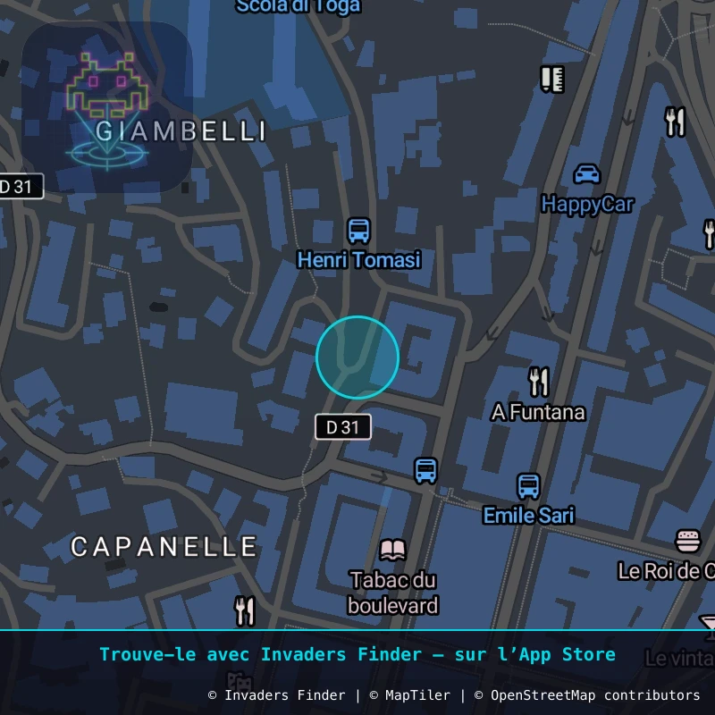 Zone approximative de l'invader BTA_17, dans le quartier Capanelle, Bastia à Bastia. Emplacement exact disponible dans l'app Invaders Finder.