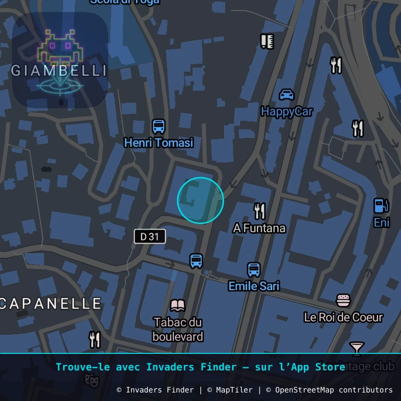 Zone approximative de l'invader BTA_18, dans le quartier Capanelle, Bastia à Bastia. Emplacement exact disponible dans l'app Invaders Finder.