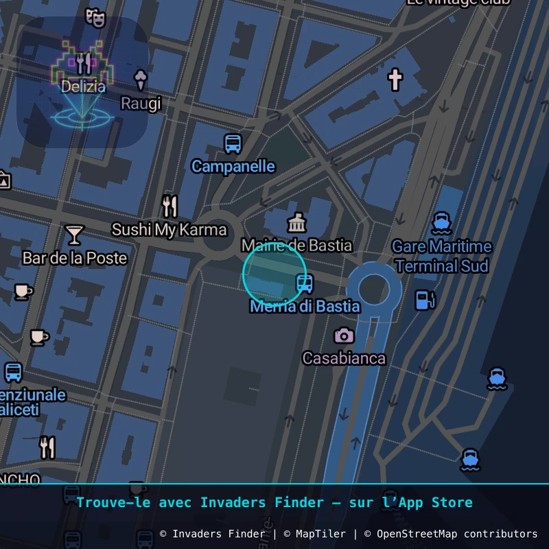 Zone approximative de l'invader BTA_19, dans le quartier Capanelle, Bastia à Bastia. Emplacement exact disponible dans l'app Invaders Finder.