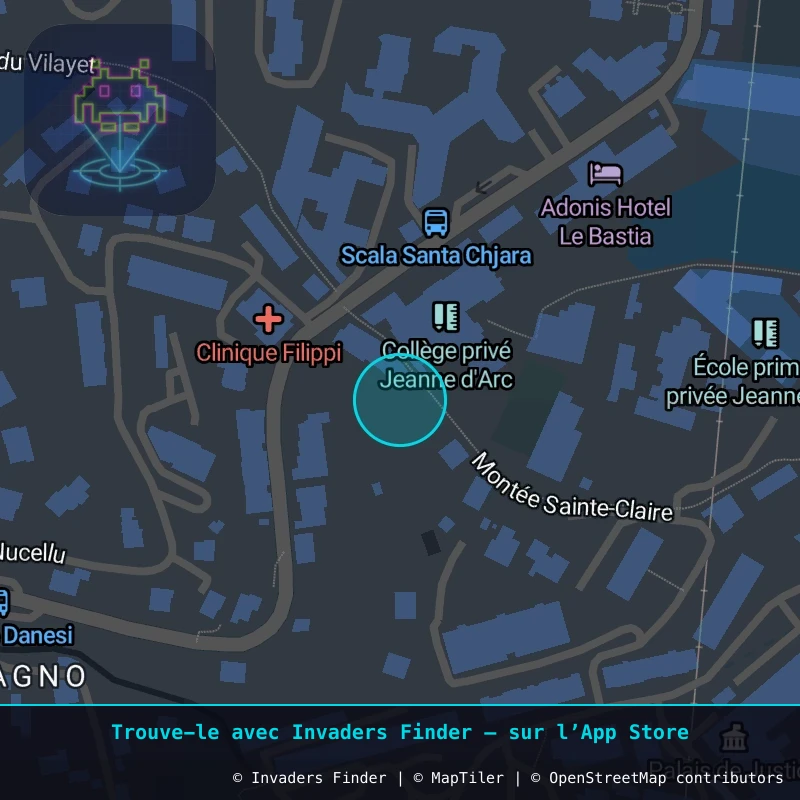 Zone approximative de l'invader BTA_20, dans le quartier Capanelle, Bastia à Bastia. Emplacement exact disponible dans l'app Invaders Finder.