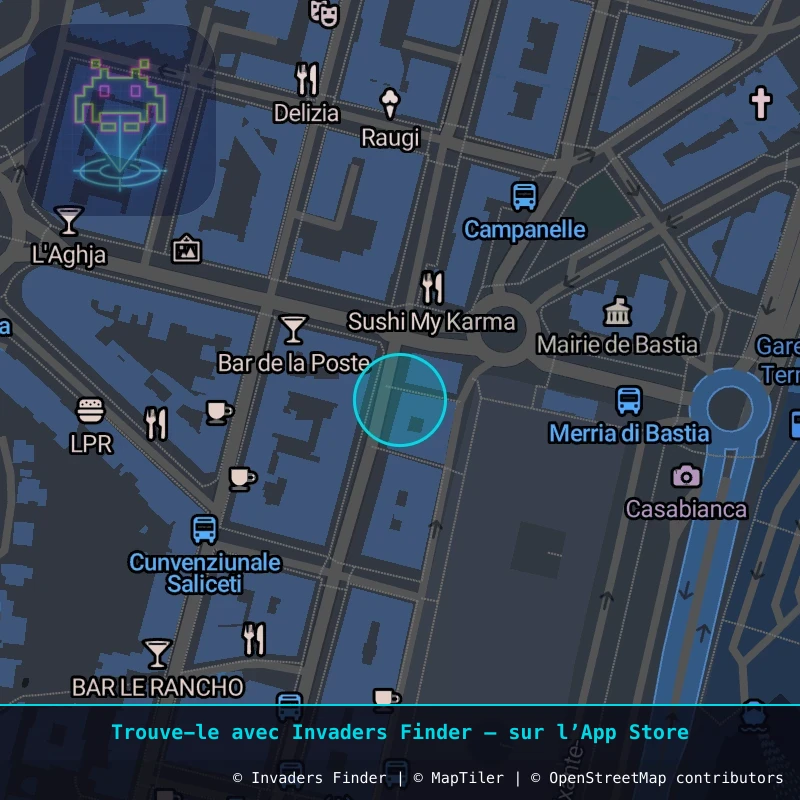 Zone approximative de l'invader BTA_30, dans le quartier Capanelle, Bastia à Bastia. Emplacement exact disponible dans l'app Invaders Finder.