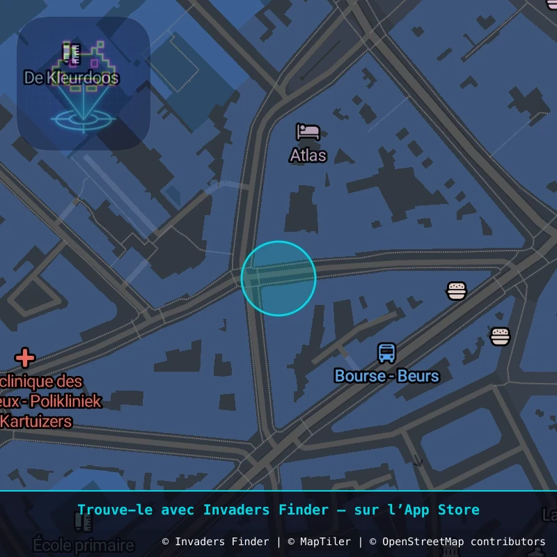 Zone approximative de l'invader BXL_02, dans le quartier Quartier des Quais à Bruxelles. Emplacement exact disponible dans l'app Invaders Finder.