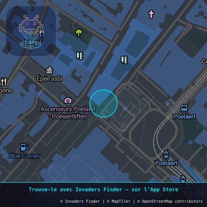 Zone approximative de l'invader BXL_06, dans le quartier Quartier des Quais à Bruxelles. Emplacement exact disponible dans l'app Invaders Finder.