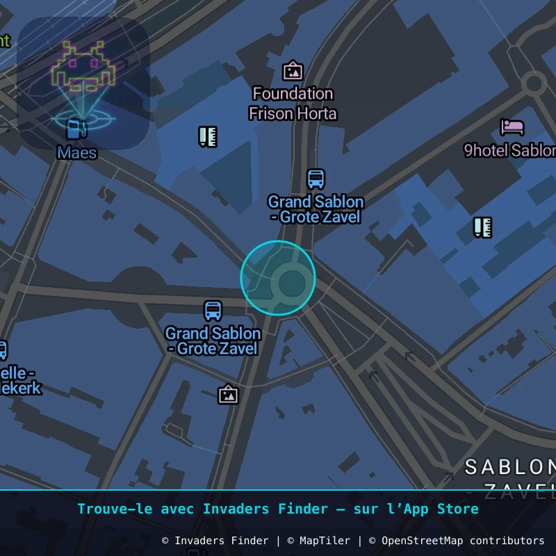 Zone approximative de l'invader BXL_10, dans le quartier Quartier des Quais à Bruxelles. Emplacement exact disponible dans l'app Invaders Finder.