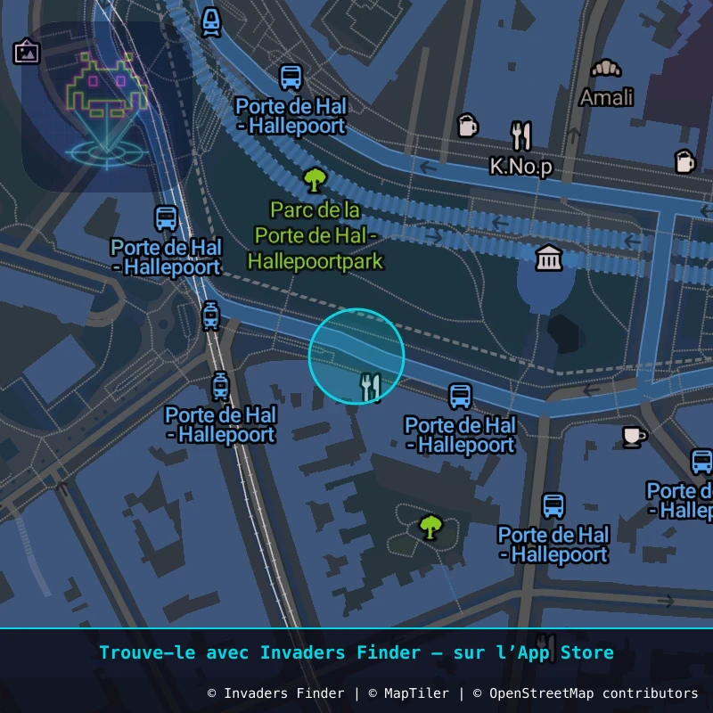 Zone approximative de l'invader BXL_17, dans le quartier Saint-Gilles à Bruxelles. Emplacement exact disponible dans l'app Invaders Finder.