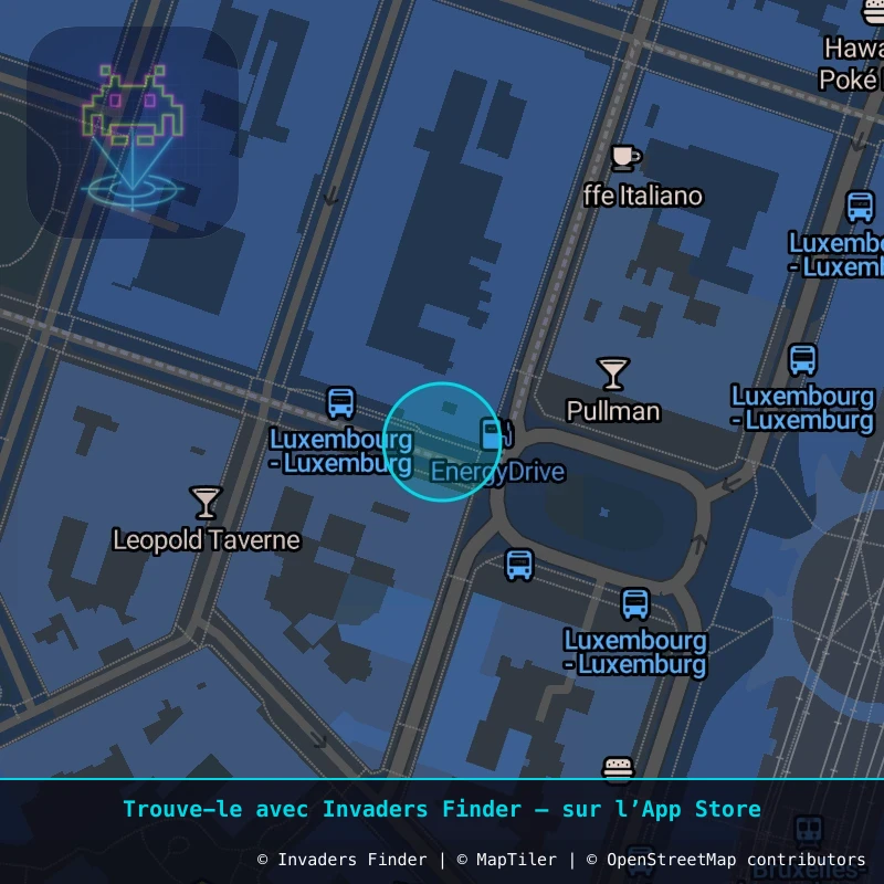 Zone approximative de l'invader BXL_20, dans le quartier Quartier Léopold, Ixelles à Bruxelles. Emplacement exact disponible dans l'app Invaders Finder.