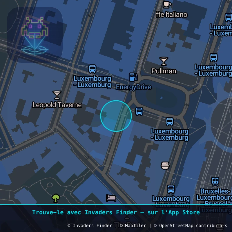 Zone approximative de l'invader BXL_21, dans le quartier Quartier Léopold, Ixelles à Bruxelles. Emplacement exact disponible dans l'app Invaders Finder.
