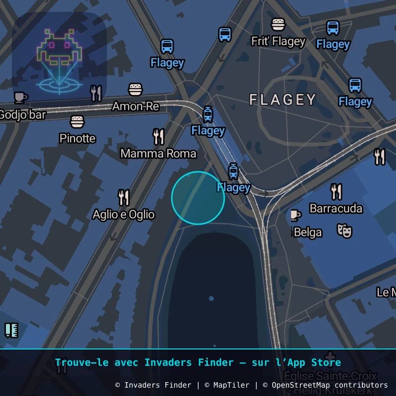 Zone approximative de l'invader BXL_23, dans le quartier Quartier Léopold, Ixelles à Bruxelles. Emplacement exact disponible dans l'app Invaders Finder.