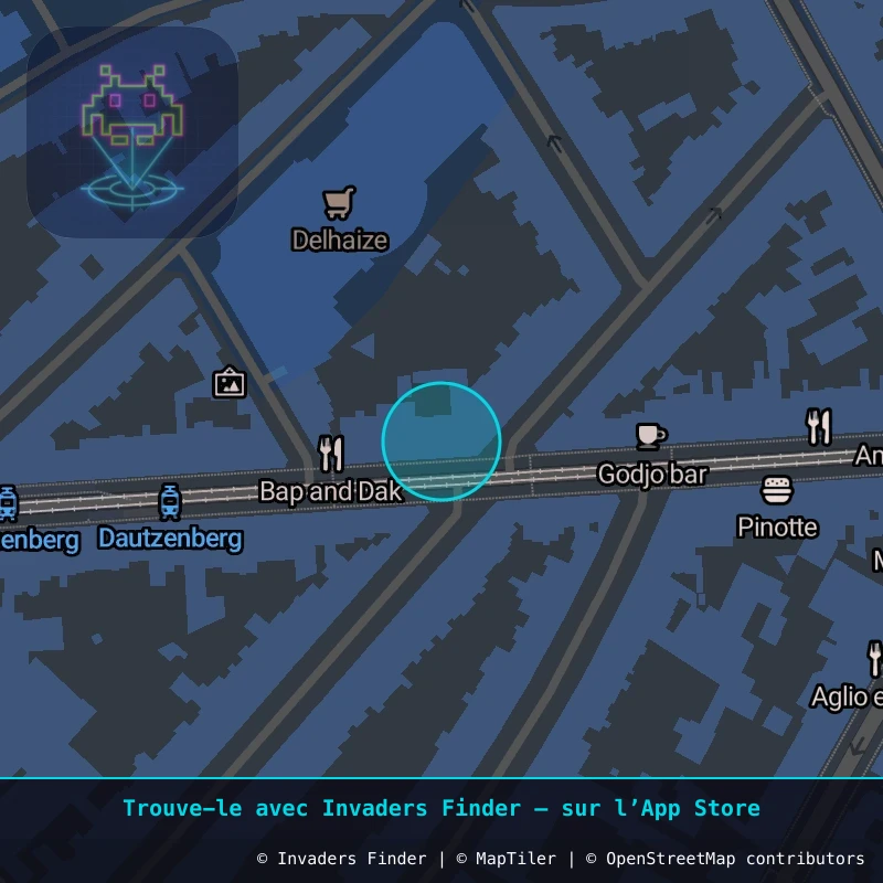 Zone approximative de l'invader BXL_24, dans le quartier Quartier Léopold, Ixelles à Bruxelles. Emplacement exact disponible dans l'app Invaders Finder.
