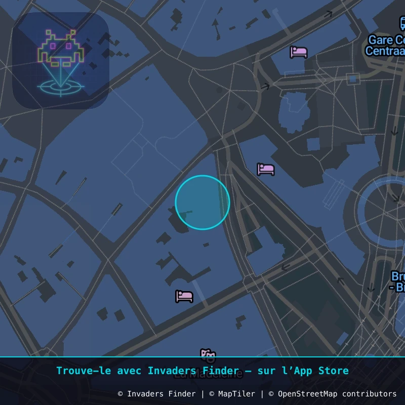 Zone approximative de l'invader BXL_27, dans le quartier Quartier des Quais à Bruxelles. Emplacement exact disponible dans l'app Invaders Finder.