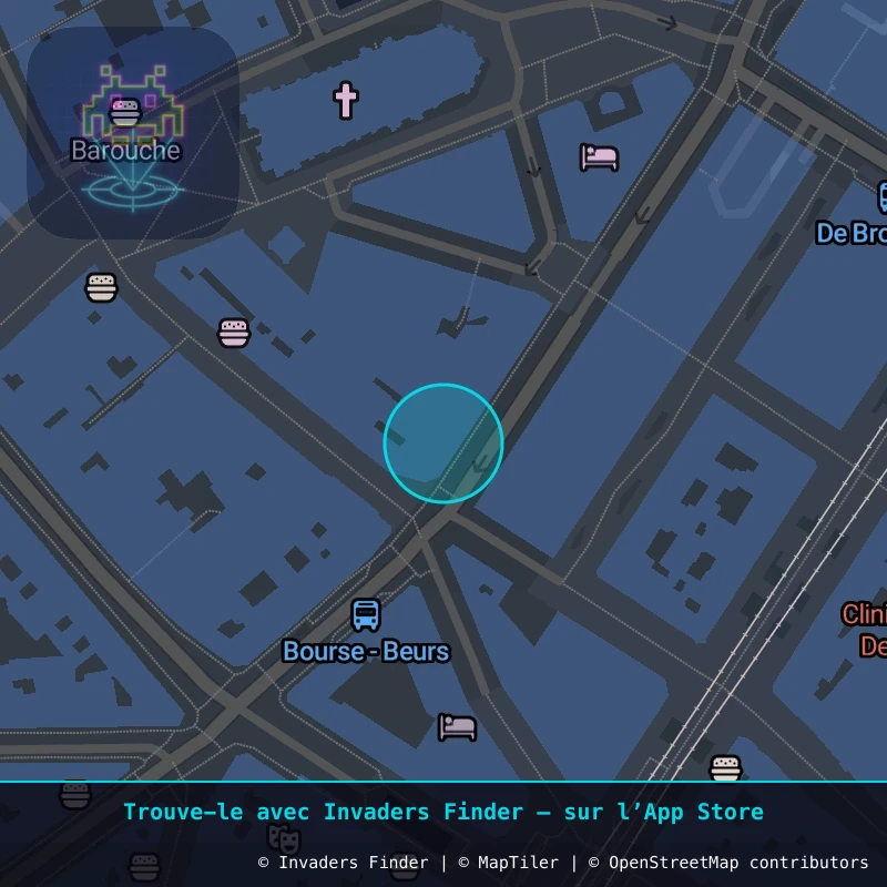 Zone approximative de l'invader BXL_36, dans le quartier Quartier des Quais à Bruxelles. Emplacement exact disponible dans l'app Invaders Finder.