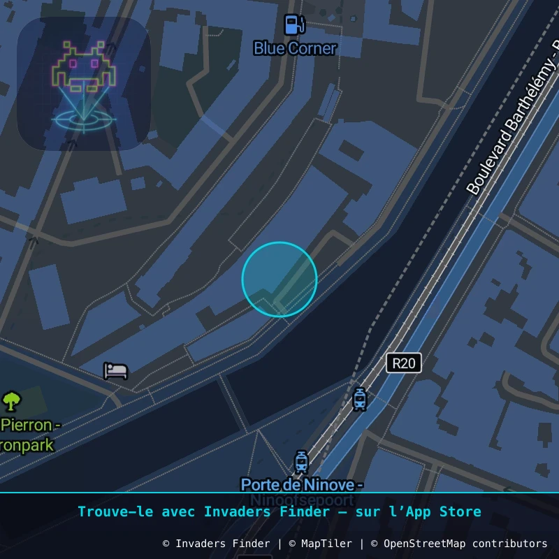 Zone approximative de l'invader BXL_42, dans le quartier Quartier des Quais à Bruxelles. Emplacement exact disponible dans l'app Invaders Finder.