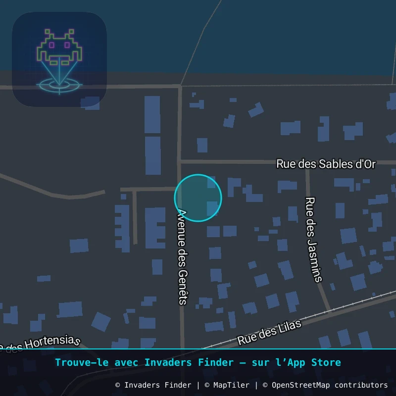 Zone approximative de l'invader CAPF_03, dans le quartier La Vigne, Lège-Cap-Ferret à Cap-Ferret. Emplacement exact disponible dans l'app Invaders Finder.