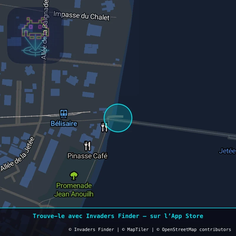 Zone approximative de l'invader CAPF_05, dans le quartier La Vigne, Lège-Cap-Ferret à Cap-Ferret. Emplacement exact disponible dans l'app Invaders Finder.