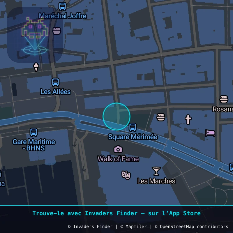 Zone approximative de l'invader CAZ_04, dans le quartier La Lepre, Cannes à Côte d'Azur. Emplacement exact disponible dans l'app Invaders Finder.