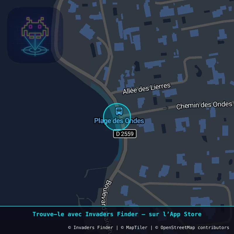 Zone approximative de l'invader CAZ_10, dans le quartier Cap d'Antibes, Antibes à Côte d'Azur. Emplacement exact disponible dans l'app Invaders Finder.