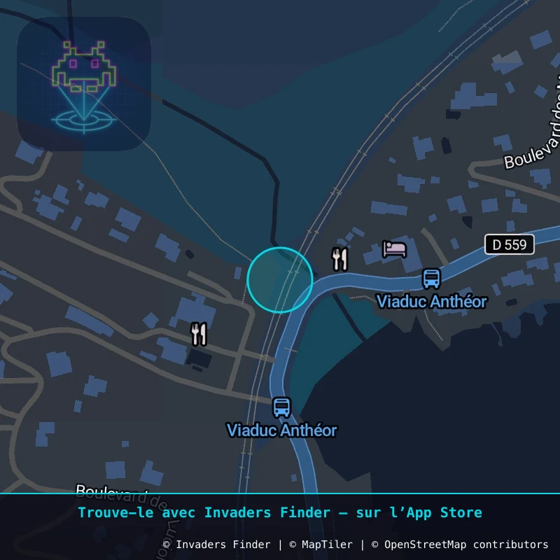 Zone approximative de l'invader CAZ_24, dans le quartier Saint-Raphaël à Côte d'Azur. Emplacement exact disponible dans l'app Invaders Finder.