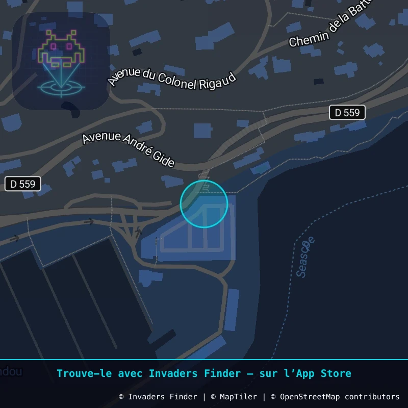 Zone approximative de l'invader CAZ_31, dans le quartier Saint-Clair, Le Lavandou à Côte d'Azur. Emplacement exact disponible dans l'app Invaders Finder.