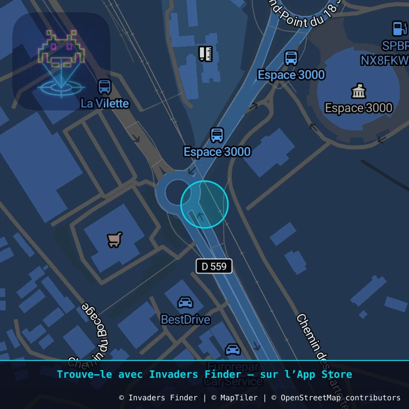 Zone approximative de l'invader CAZ_34, dans le quartier centre-ville, Hyères à Côte d'Azur. Emplacement exact disponible dans l'app Invaders Finder.