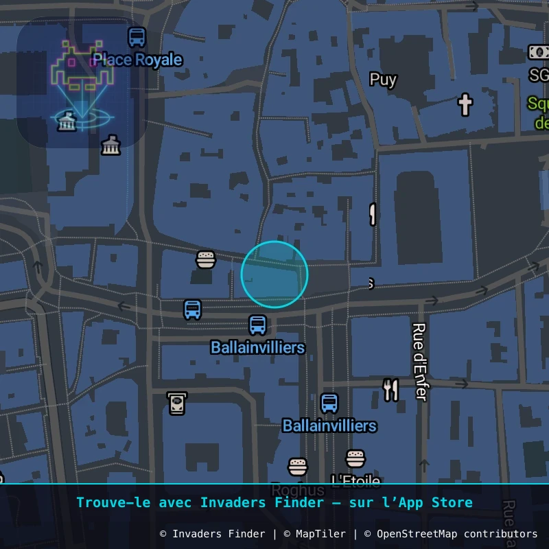 Zone approximative de l'invader CLR_03, dans le quartier Quartier Fontgiève, Clermont-Ferrand à Clermont-Ferrand. Emplacement exact disponible dans l'app Invaders Finder.