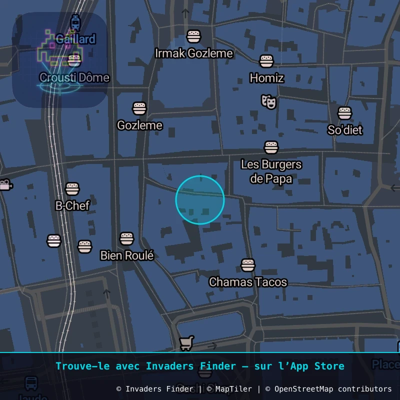 Zone approximative de l'invader CLR_07, dans le quartier Quartier Fontgiève, Clermont-Ferrand à Clermont-Ferrand. Emplacement exact disponible dans l'app Invaders Finder.
