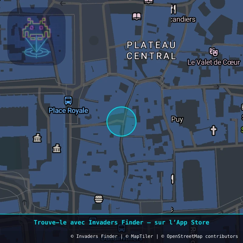 Zone approximative de l'invader CLR_08, dans le quartier Quartier Fontgiève, Clermont-Ferrand à Clermont-Ferrand. Emplacement exact disponible dans l'app Invaders Finder.