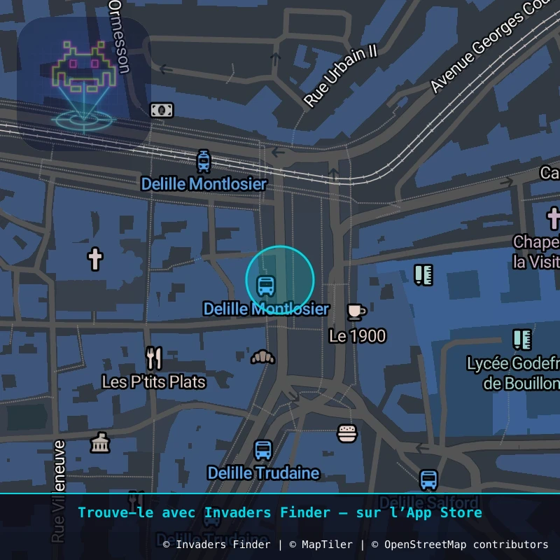 Zone approximative de l'invader CLR_11, dans le quartier Quartier Fontgiève, Clermont-Ferrand à Clermont-Ferrand. Emplacement exact disponible dans l'app Invaders Finder.
