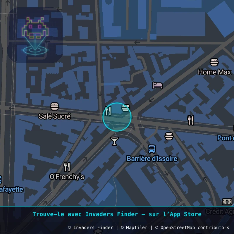 Zone approximative de l'invader CLR_13, dans le quartier Quartier Fontgiève, Clermont-Ferrand à Clermont-Ferrand. Emplacement exact disponible dans l'app Invaders Finder.