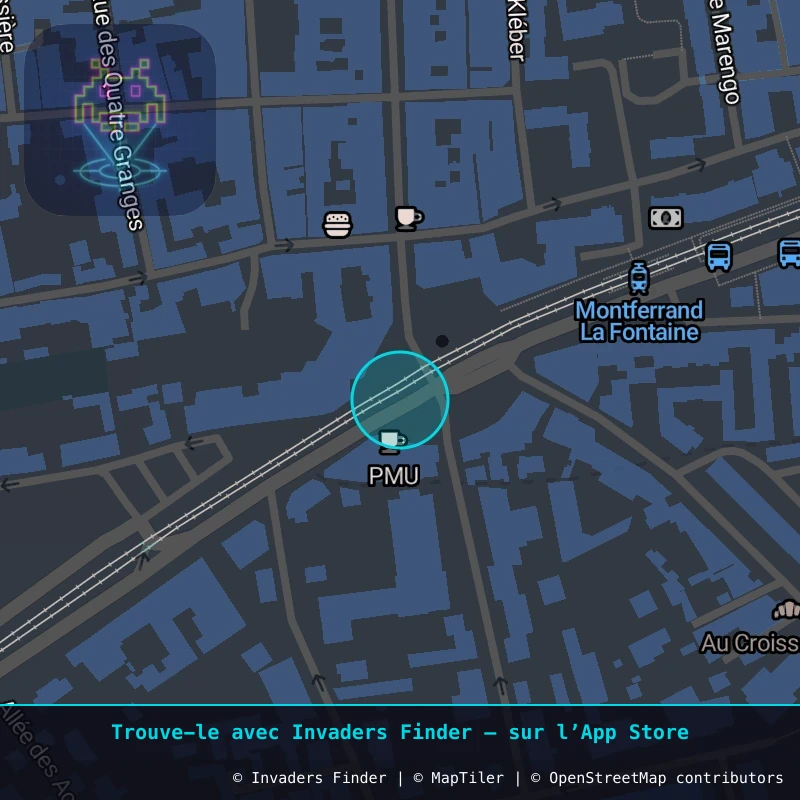 Zone approximative de l'invader CLR_16, dans le quartier Saint-Jean, Clermont-Ferrand à Clermont-Ferrand. Emplacement exact disponible dans l'app Invaders Finder.