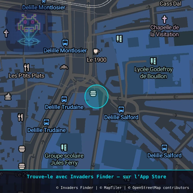 Zone approximative de l'invader CLR_28, dans le quartier Quartier Fontgiève, Clermont-Ferrand à Clermont-Ferrand. Emplacement exact disponible dans l'app Invaders Finder.